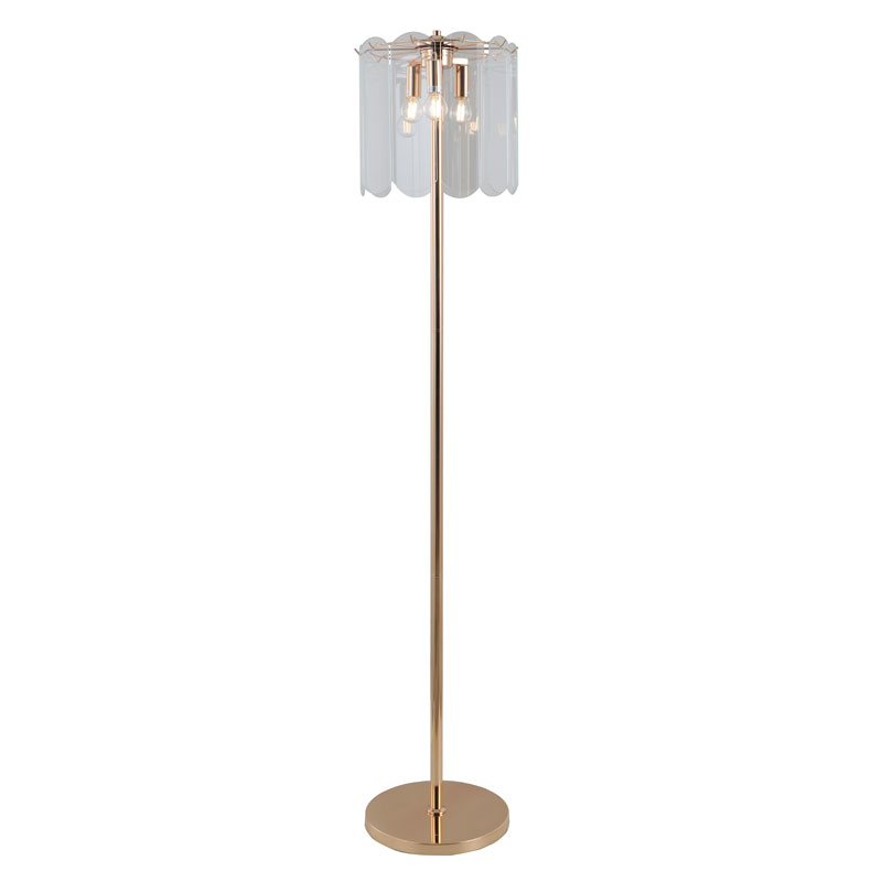 Vloerlamp van goudkleurig helder glas met 3 lampen