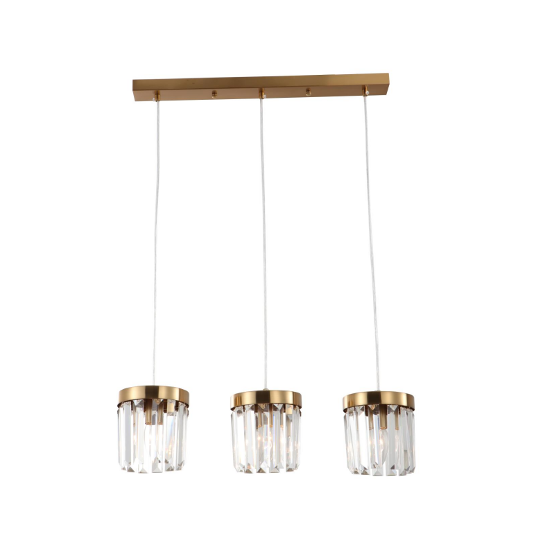 3-licht E14 geborsteld messing K9 Crystal Bar hanger licht