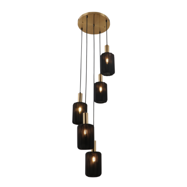 Koperhanger licht met 5 licht
