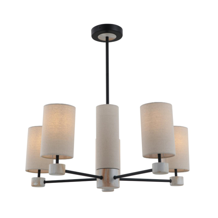 5-lichts linnen beige metalen hanglamp