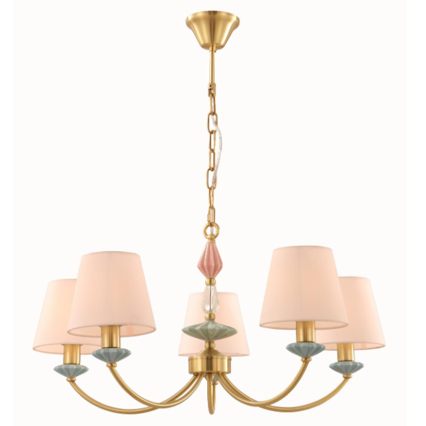 Elegante 5-licht keramische kroonluchter met verstelbare ketting