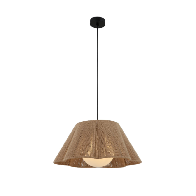 Hennep touw en glazen schaduw hanglamp
