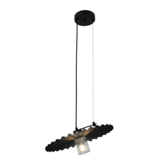 Minimalistische zwarte hanglamp met geplooide schaduw