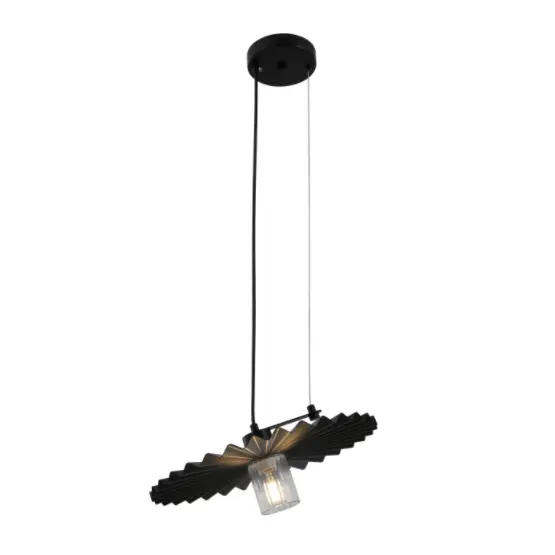 Minimalistische zwarte hanglamp met geplooide schaduw