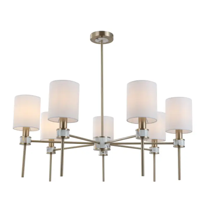 Multi-Lights gebroken witte cilindrische stoffen kap messing hangende kroonluchter