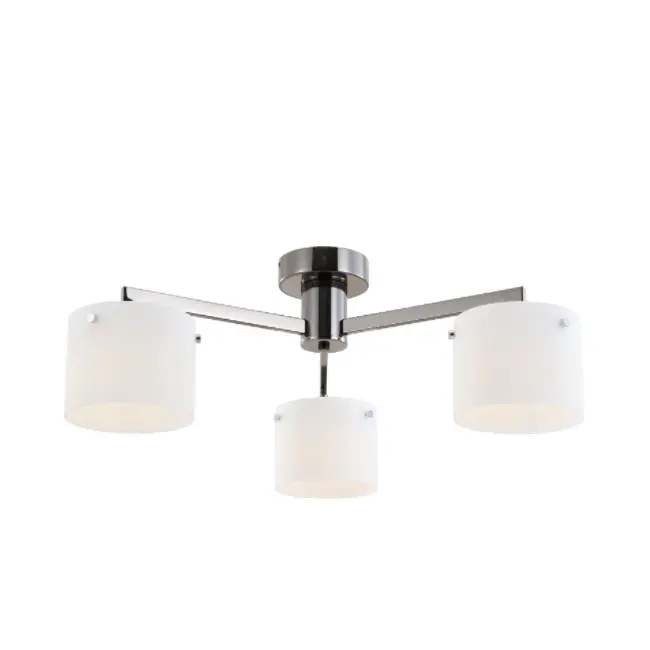 Drie-lichts zwarte chroom wit glazen plafondlamp